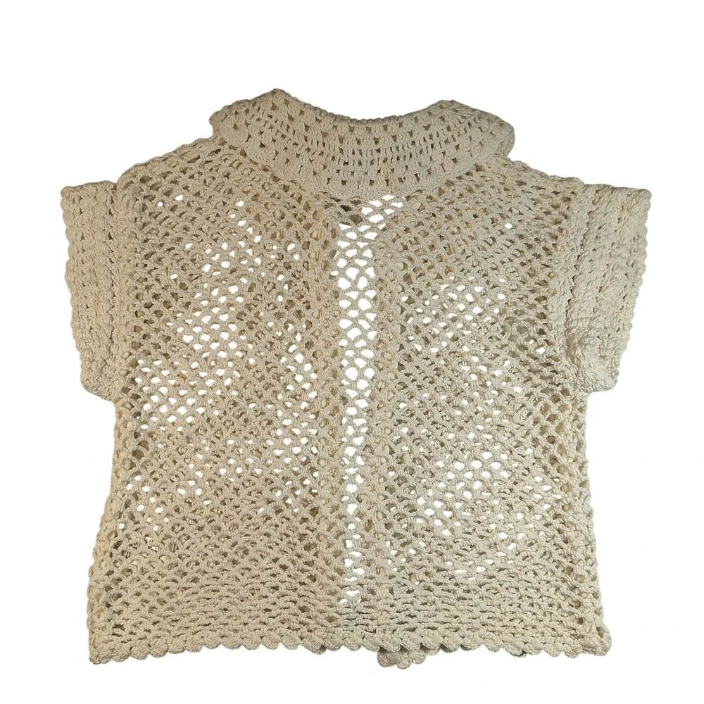 Free People Lily Crochet Top Coconut Milk Large NWT Cotton Open Knit Boho Blouse